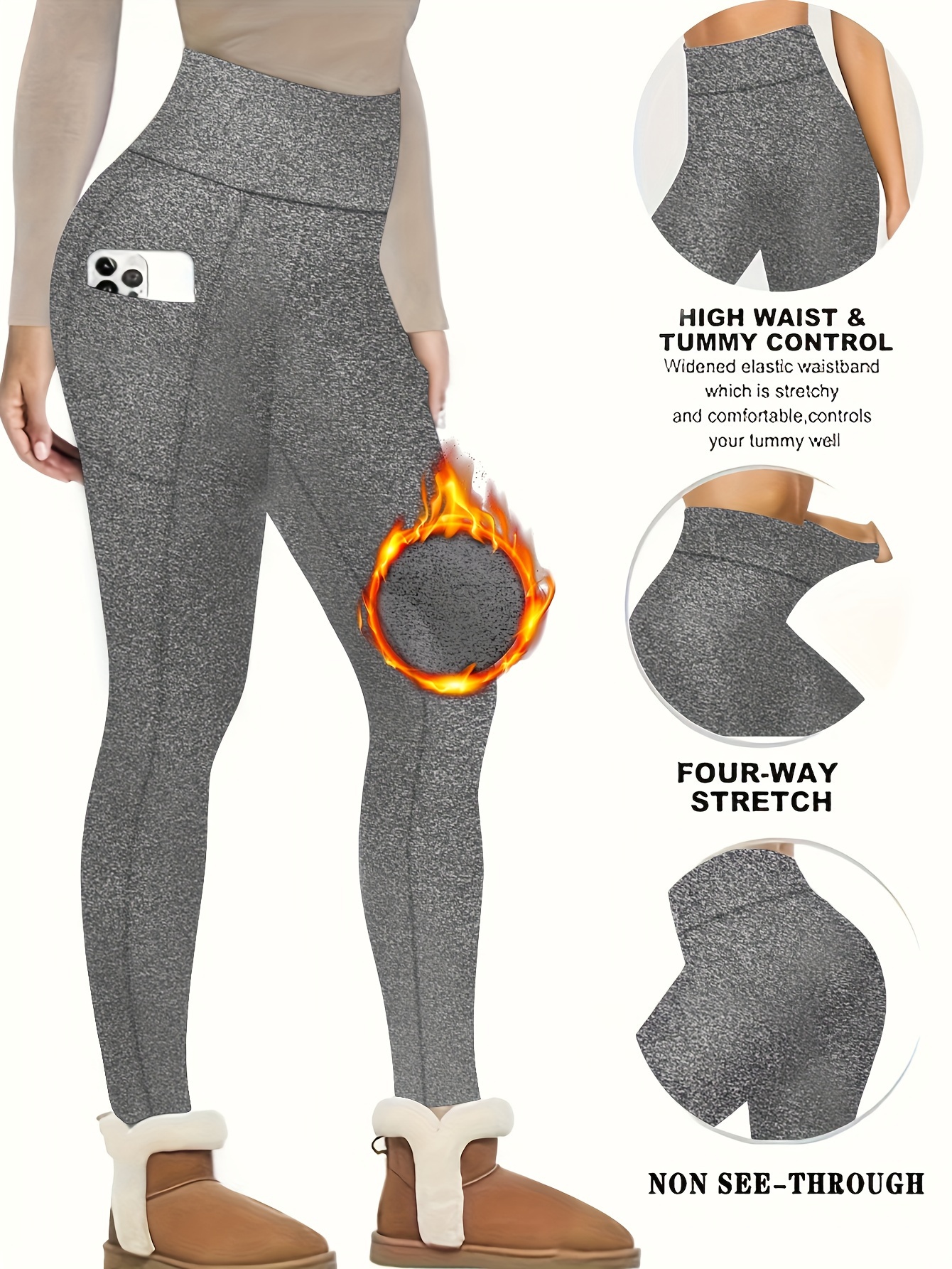 Women's Thermal Fleece Lined High Waisted Leggings Workout - Temu