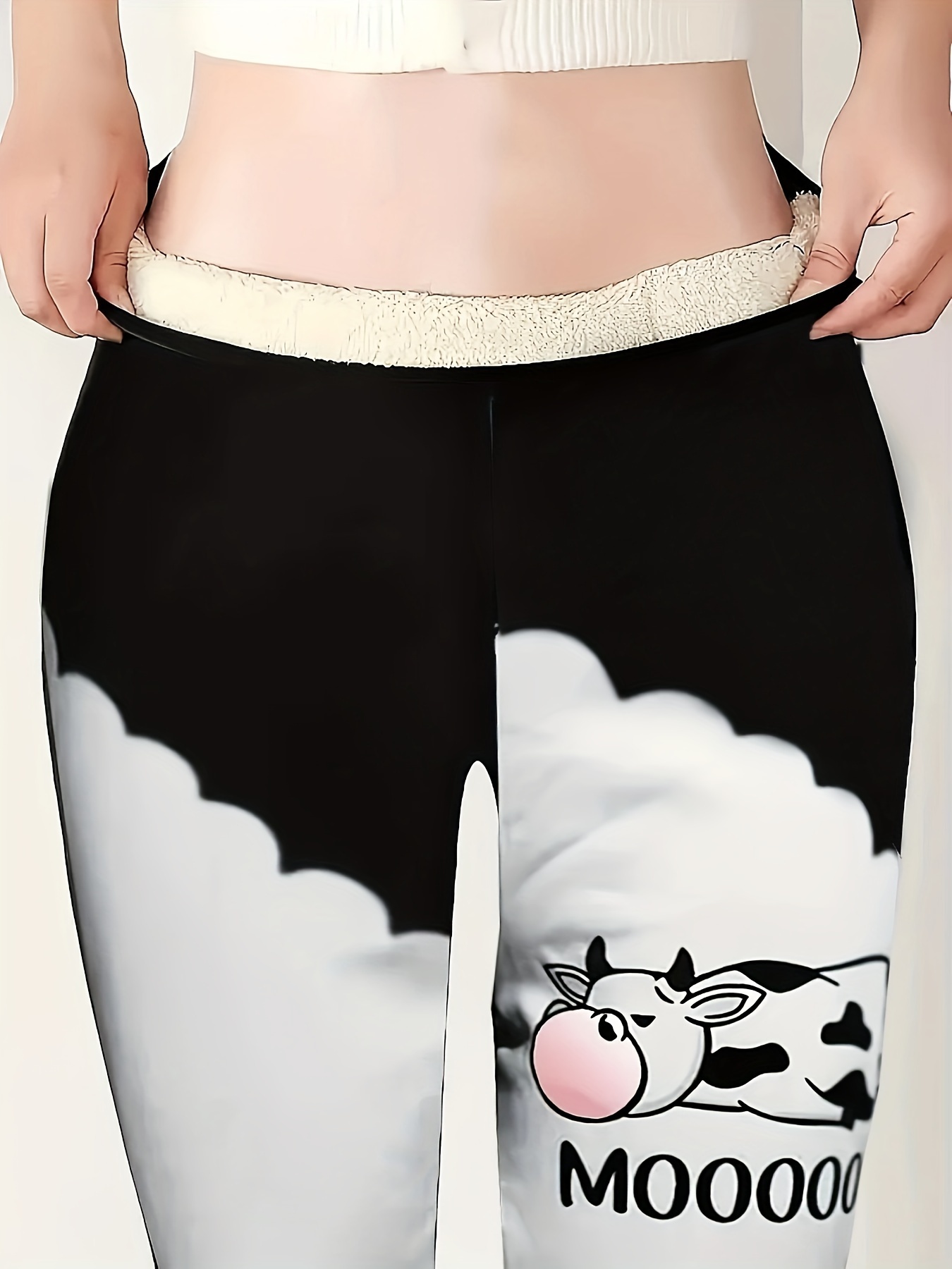 Cow Print Fleece Skinny Leggings, Casual Thermal Leggings For Fall &  Winter, Women's Clothing