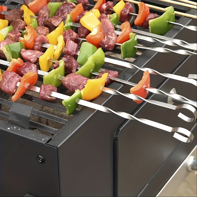 Bbq Stainless Steel Barbecue Skewers Barbecue Stick Double - Temu