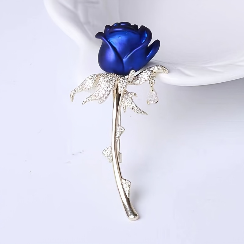 Red Rose Brooch Pin Personality Metal Rhinestone Flower - Temu