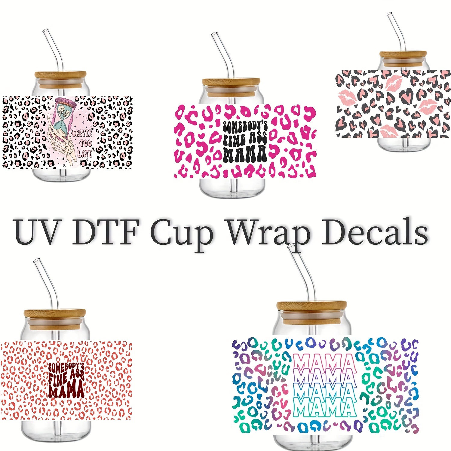  UV DTF Cup Wrap Cute Christmas Theme Stickers for Glass Cups 3D  Waterproof Rub on Transfers for 16OZ Libbey Glass Cups Furniture Crafting 6  Sheets