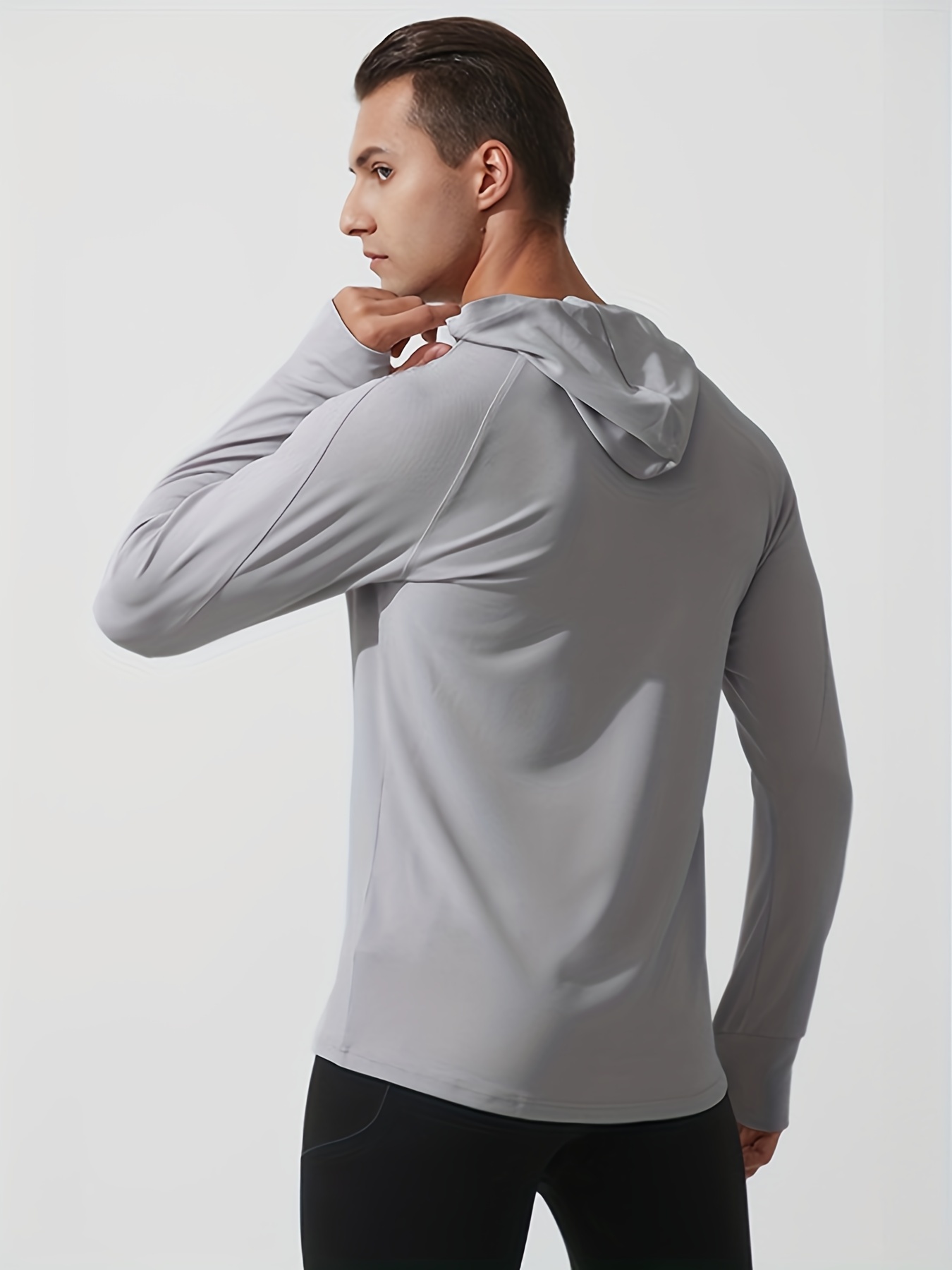 Men's Solid Color Long Sleeve Sport Hoodie & Thin, Breathable & Stretchy  Outdoor Leisure Long Sleeve T-shirt With Hoodie, Suitable For Basketball