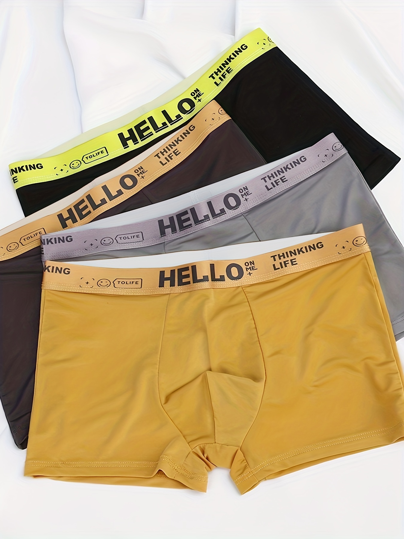 Men's 'hello' Print Fahsion Boxers Briefs Ice Silk Traceless