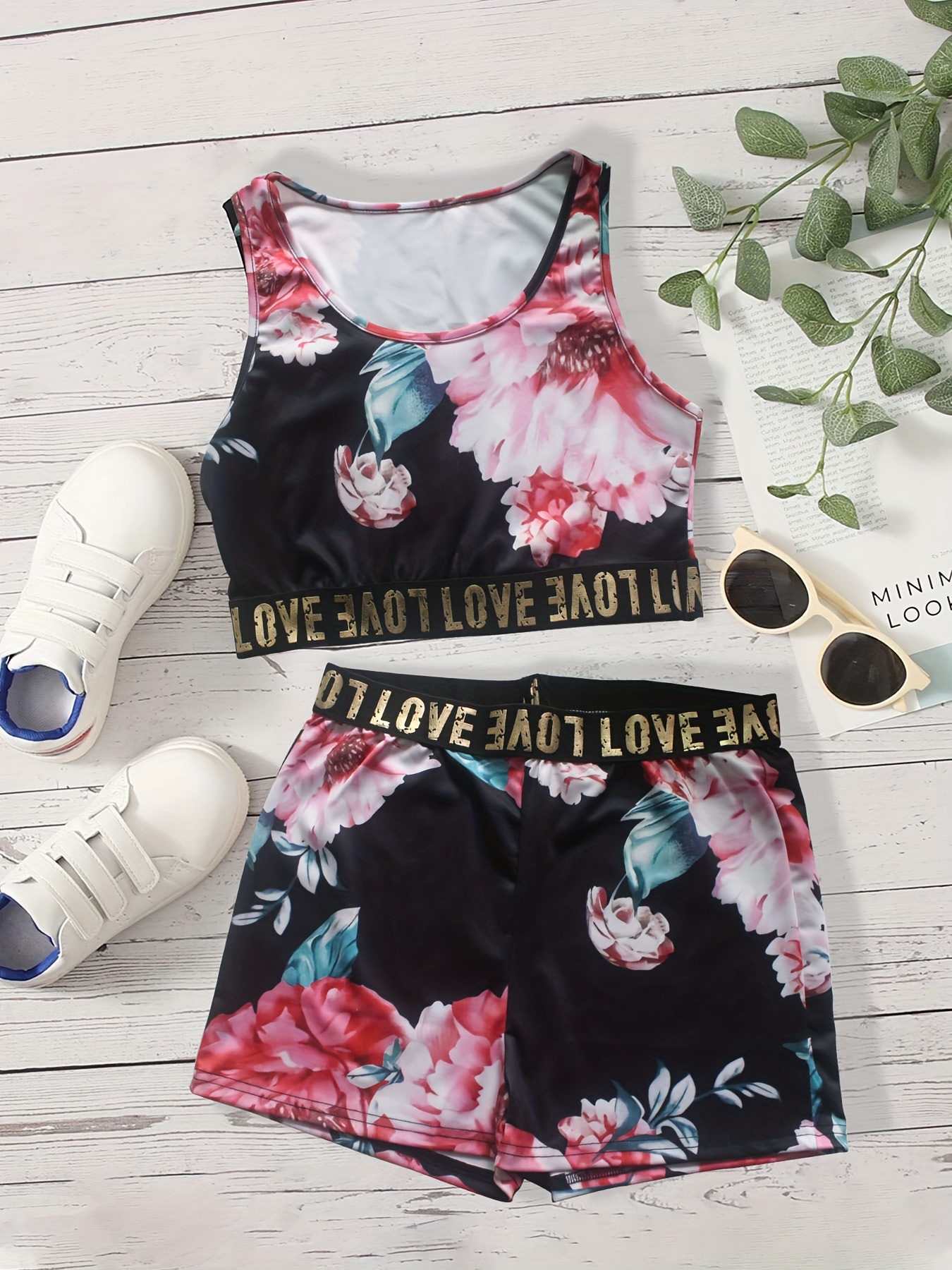 Floral Print Two Piece Set Crop Top & Shorts Outfit