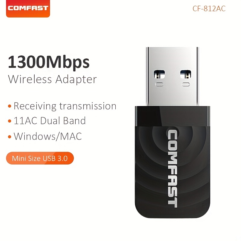 Clé Wifi 5 USB adaptateur Windows Mac Wireless 1300 Mbps 2.4Ghz 5Ghz Dual  Band
