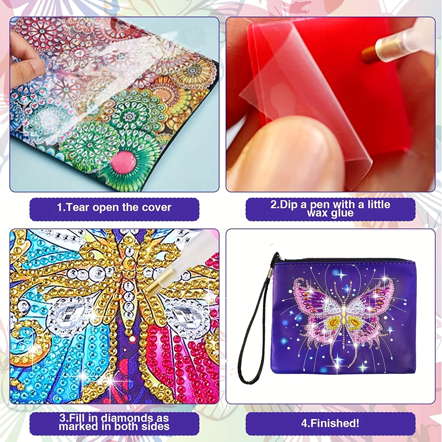 Diamond Painting Kits for Kids & Adult Cross-body Handbag with Chain 5D DIY Rhinestone Cross Stitch Arts Craft Makeup Shoulder Bag Zipper for