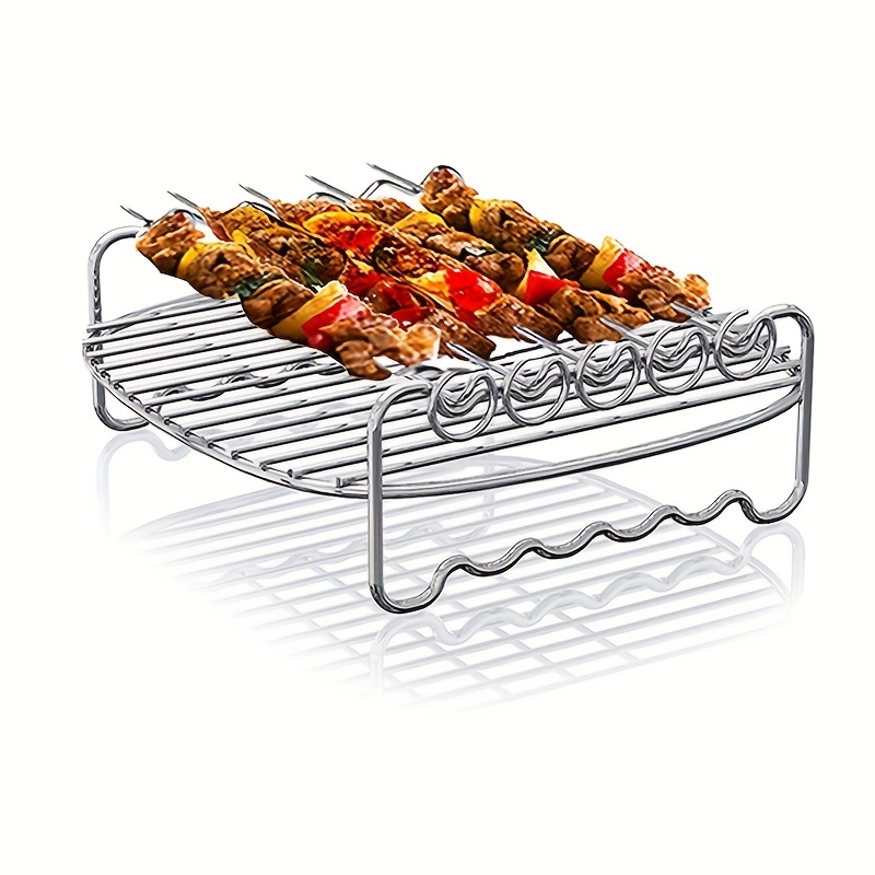430 Stainless Steel Air Fryer Rack With 4 Roast Meat Picks, Grill Air Fryer  Accessories, Cooking Rack For Oven Microwave Baking, Kitchen Accessories -  Temu