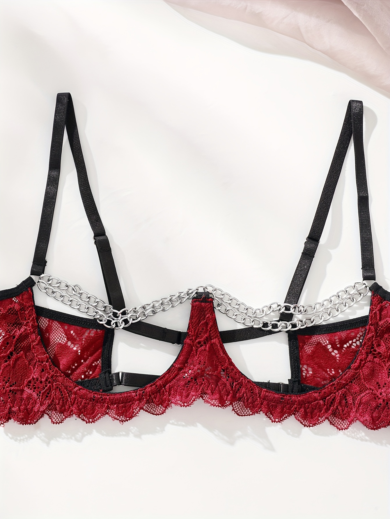 Erotic Floral Lace Lingerie Set Scallop Trim Chain Linked - Temu