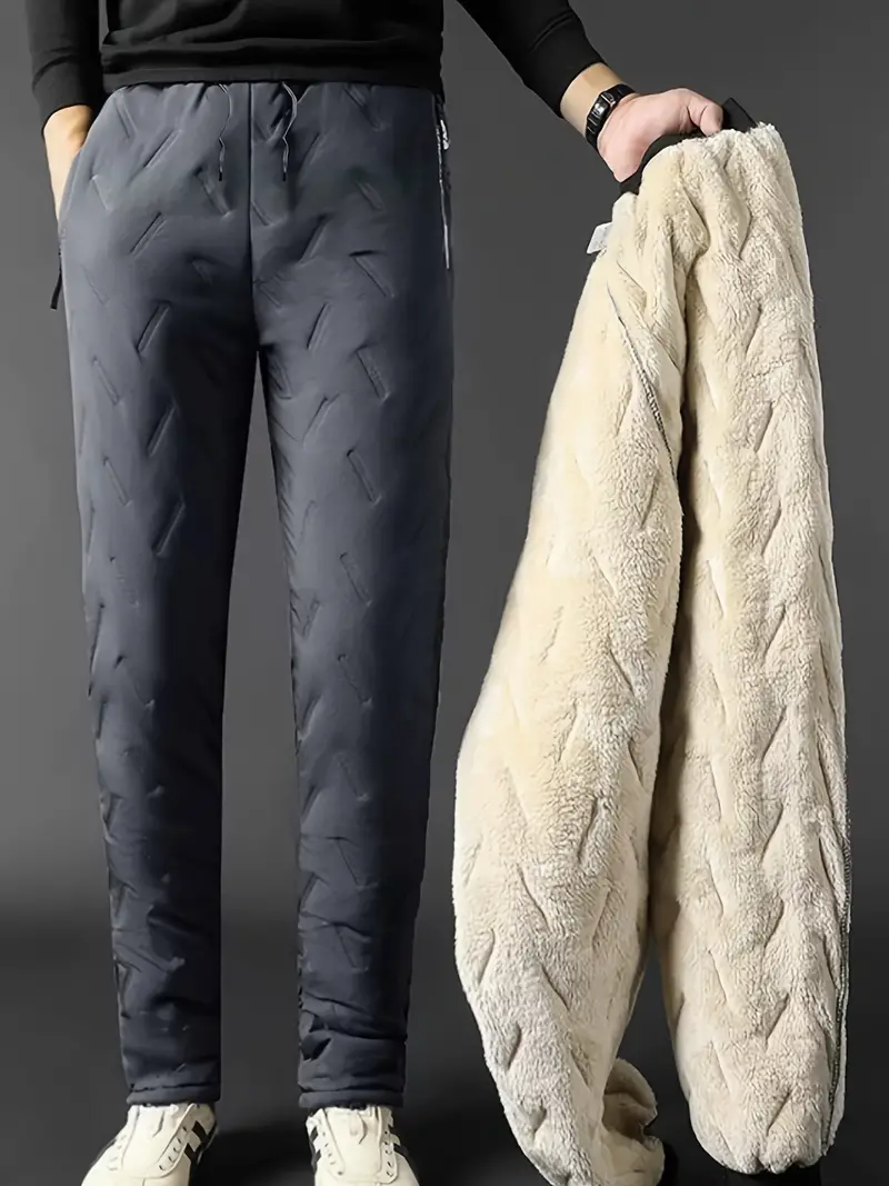 Pantalones de franela térmica para hombres, pantalones casuales de pierna  recta con cordón para el invierno al aire libre