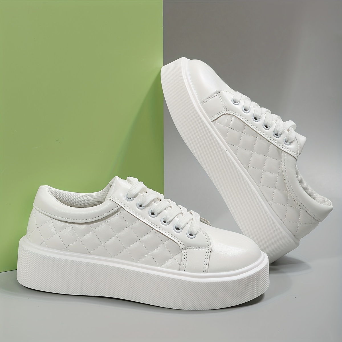 Women's Quilted Platform Sneakers Lace Up Shoes