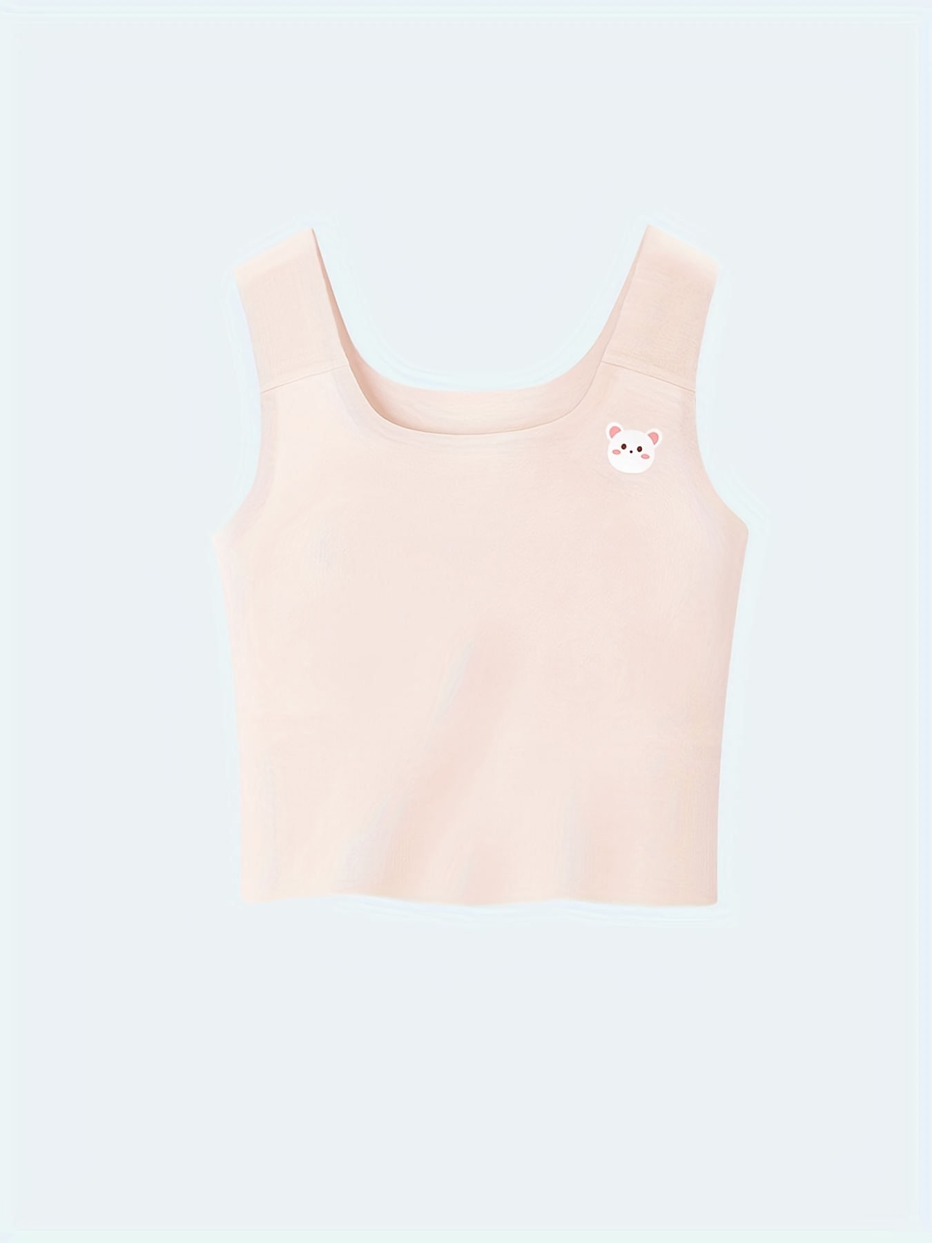 Girl's Tank Top Solid Color Bear Print Seamless Top Comfy - Temu
