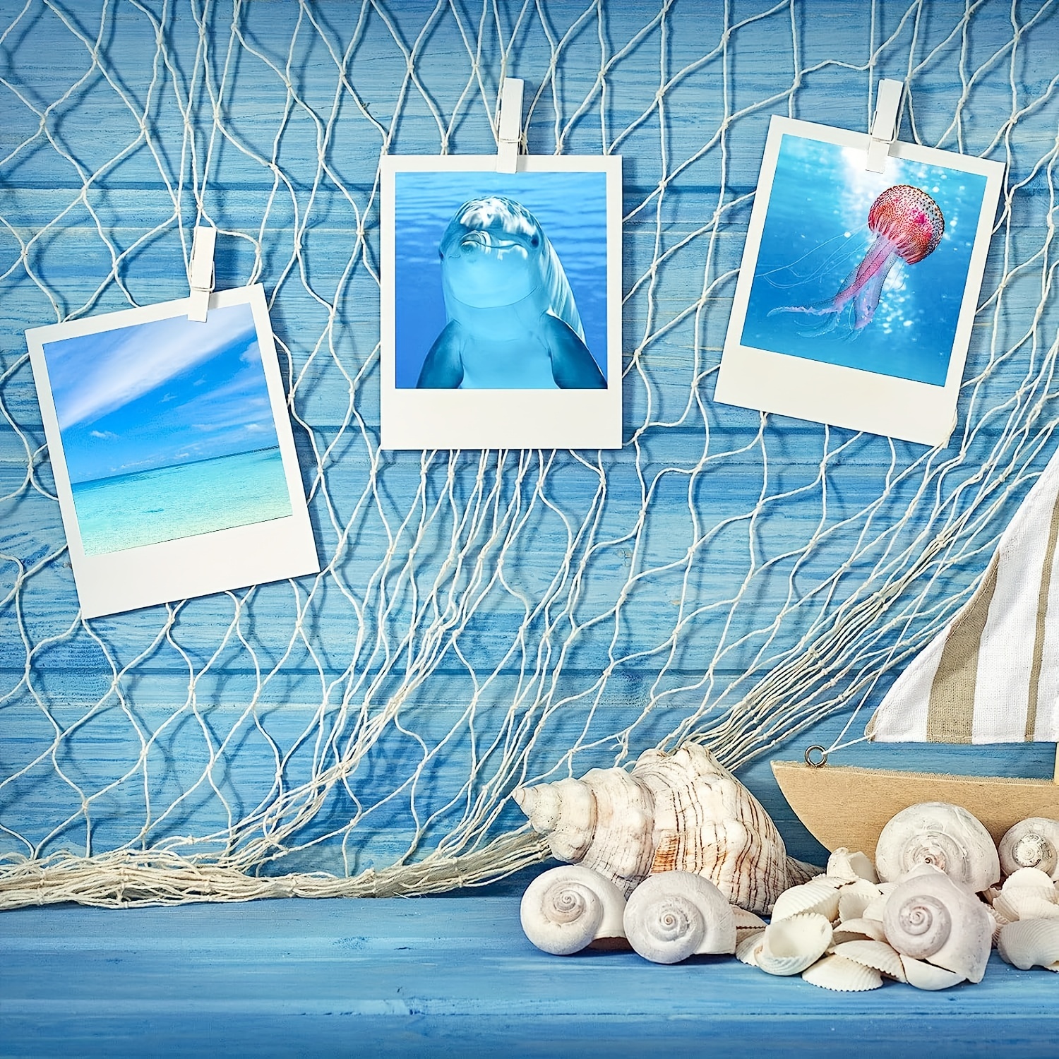 Buy Mediterranean Decorative Fishing Net with Shells Nautical Home