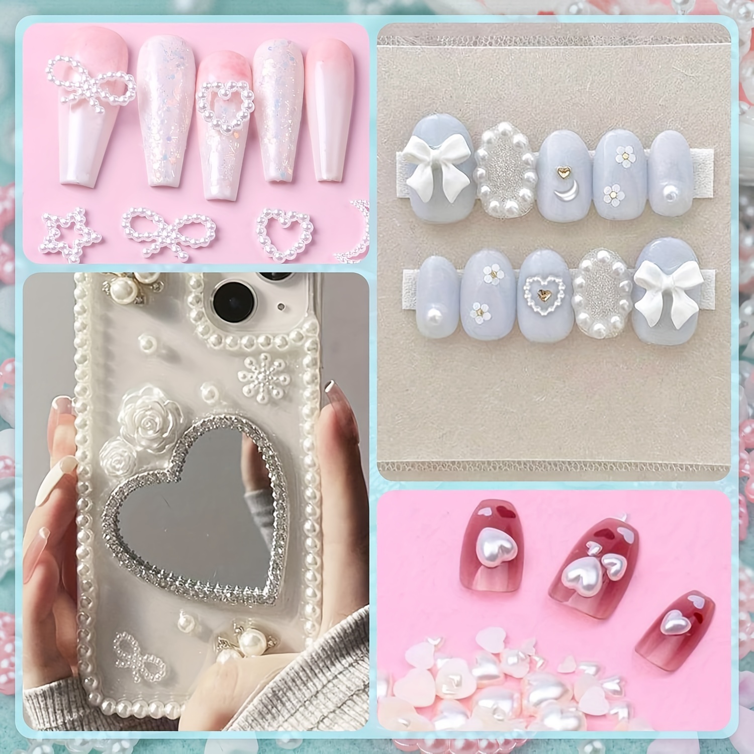 500Pcs Creamy White Pearls 3D Nail Charms Multi Shapes Heart Star Bowknot  Round Pearls Nail Beads Acrylic Hollow Heart Star Pearls Nail Art Charms  for Manicure DIY Crafts Jewelry Accessories - Yahoo