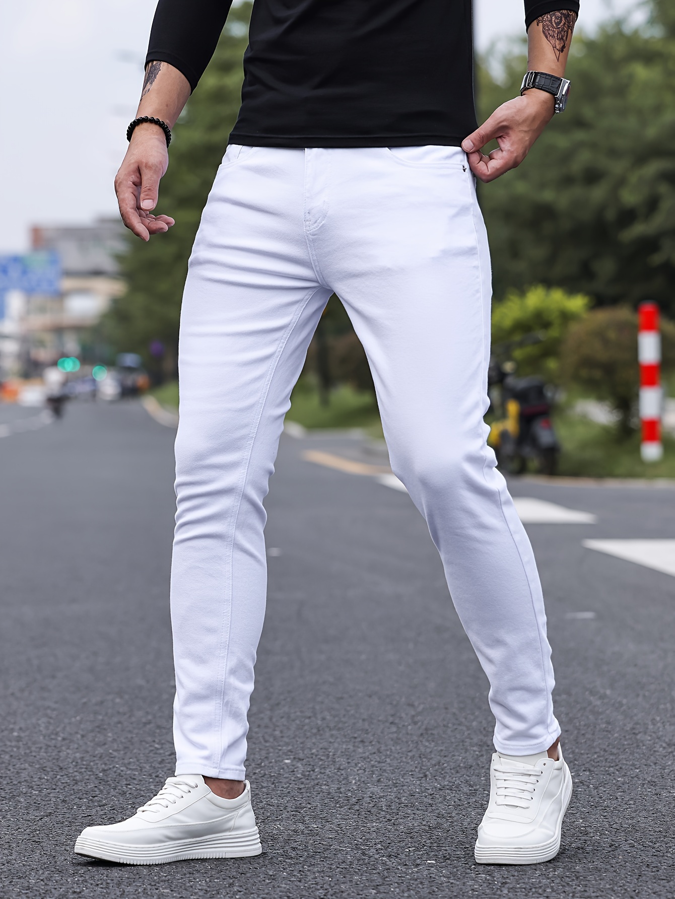  Pantalones blancos de moda para hombre Casual 3D Digital  Colorido Impreso Animal Stretch Pequeño Jeans Rectos Blanco 28 : Ropa,  Zapatos y Joyería
