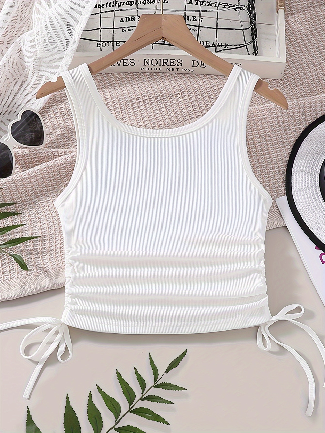 Solid Color Drawstring Tank Top, Casual Sleeveless Tank Top For Summer,  Women's Clothing