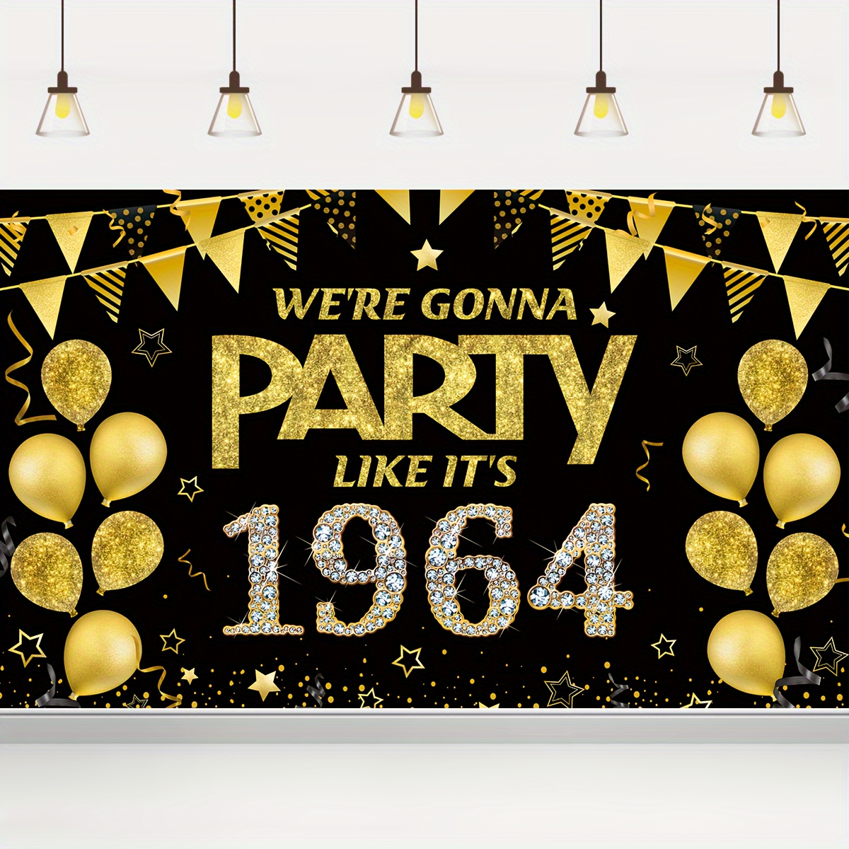 

1pc, Happy 60th Birthday Decorations Backdrop Black Golden We're Gonna Party Like It's 1963 Banner 71x43inch
