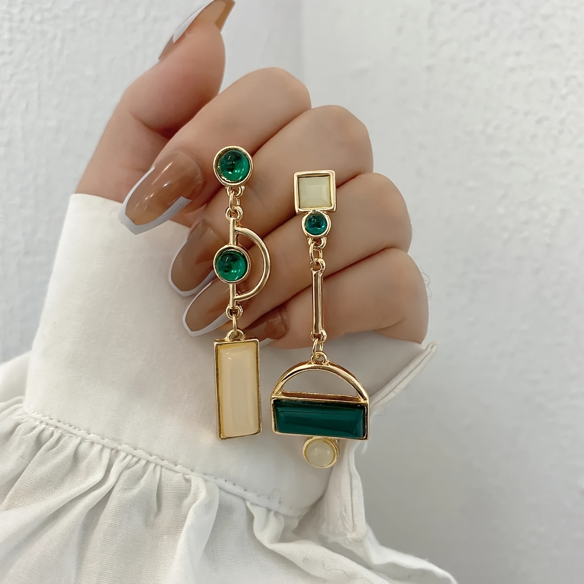 

Geometric Drop Earrings For Women, Creative Golden Hollow Resin Metal Jewelry