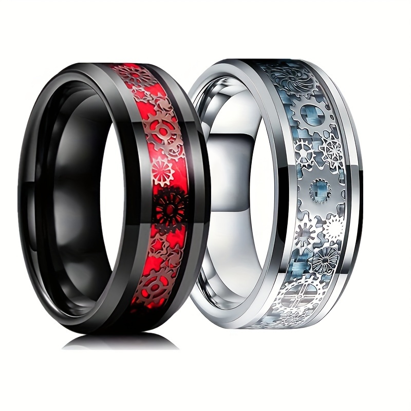 Stainless Steel Couple Rings Design Punk Gears Exquisite - Temu