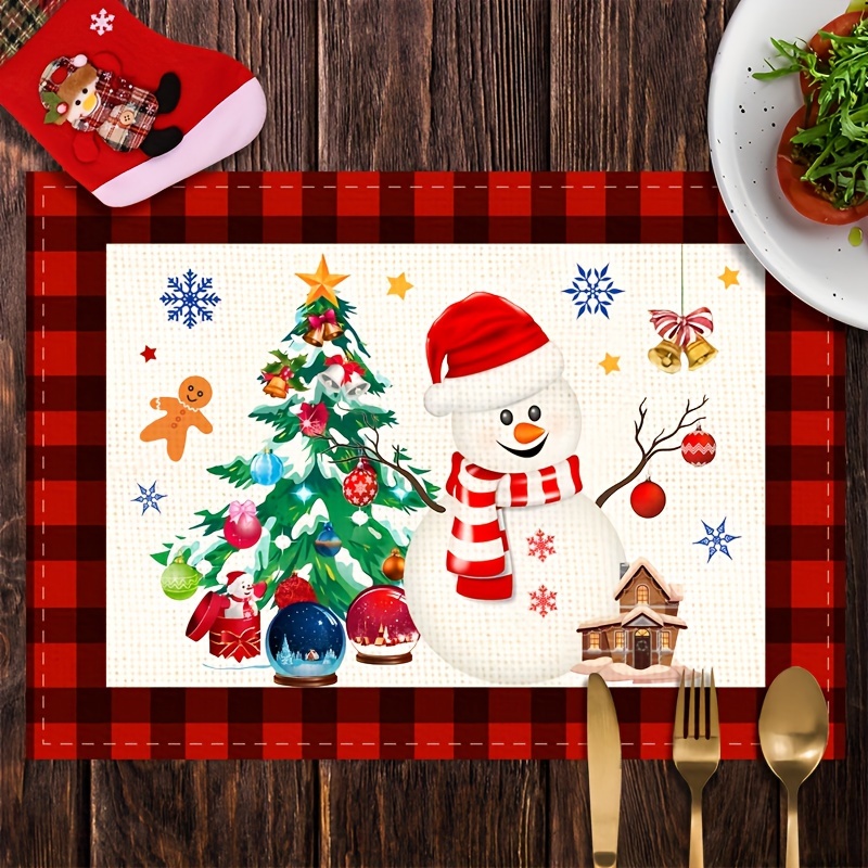 Christmas Placemat, Merry Christmas Theme Table Mat, Cartoon Style Snowman  Snowflake Pattern Heat Insulation Pad, Kitchen Decorative Table Mat,  Western Meal Table Pad, Christmas Decor, Dining Table Decor - Temu