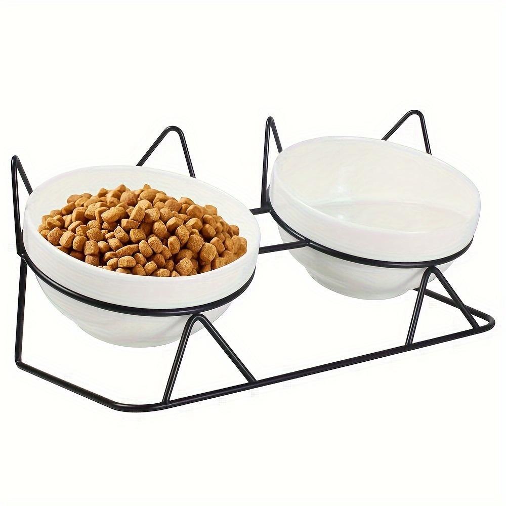

Elevated Cat Bowl With Tilted Stand, Raised Ceramic Cat Single/double Bowls With Iron Stand For Food And Water
