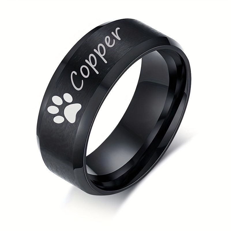 

1pc Pet Paw Ring Memorial Gifts, 201 Stainless Steel Custom Dog Cat Name Engraved Finger Ring, Doggy Puppy Lover Band For Men Women, Size 6-12