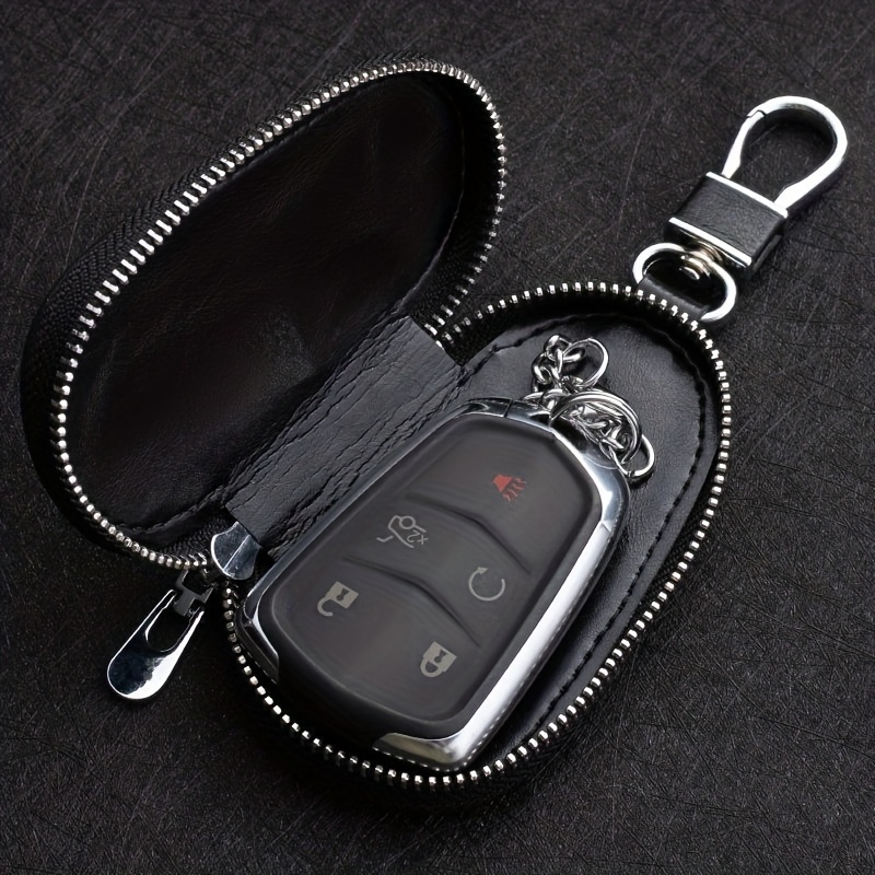Men's Leather Zipper Key Bag Remote Control Cover