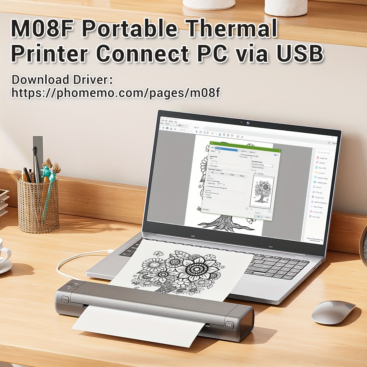 Portable Printer Phomemo M08f Wireless Thermal Mobile - Temu