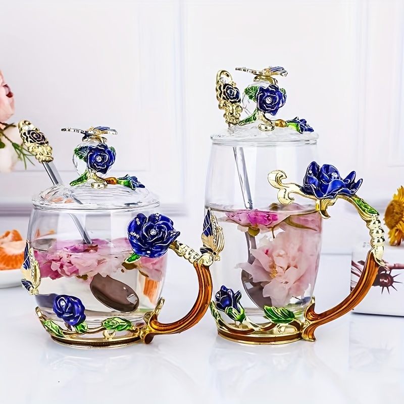 Flower Enamel Crystal Tea Cup Coffee Mug Lead free Glass - Temu