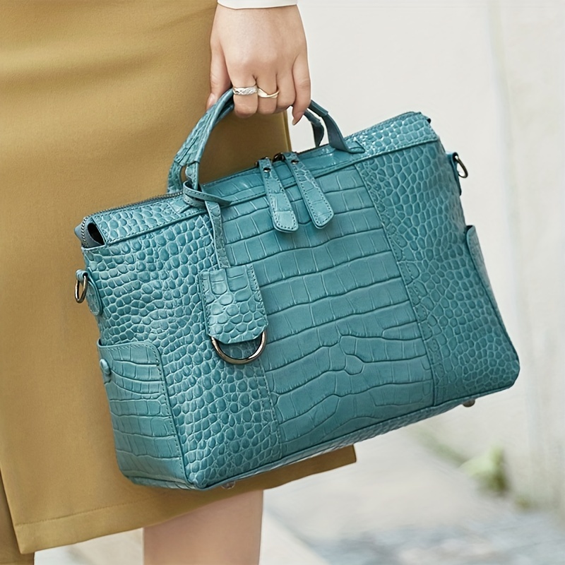 womens simple elegant shoulder bag crocodile embossed satchel zipper bag classic bag for work