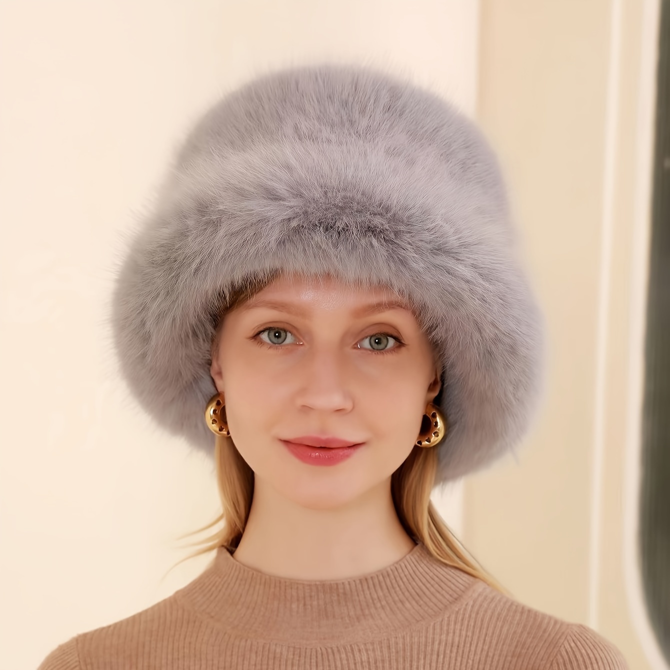 Wide Brim Fluffy Bucket Hat Elegant Faux Fur Large Basin Hats Solid Color Coldproof Warm Fisherman For Women Autumn & Winter
