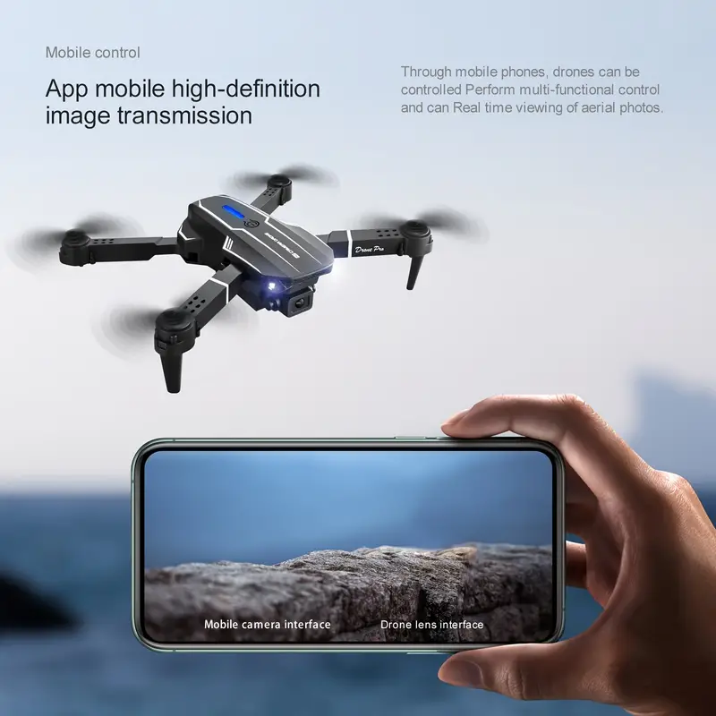 E88 Drone Quadcopter, Dual Camera Height Hold, Gesture Photography, LED Light, One Button Lifting, Tumbling, Gear Adjustment, Bonus Storage Bag Included, Christmas Gift, Birthday Gift, Toy Remote Control Aircraft details 10