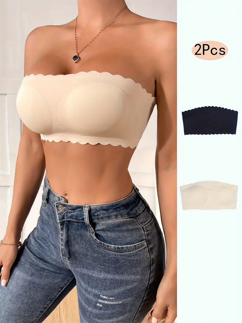 Solid Strapless Bandeau Bras Simple Comfy Stretch Everyday - Temu