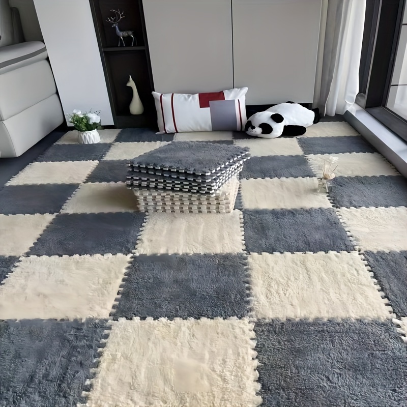 12-Piece Plush Puzzle Foam Floor Mat Set: Soft, Interlocking Carpet Squares for Anti-Slip Comfort & Protection in Any Room!