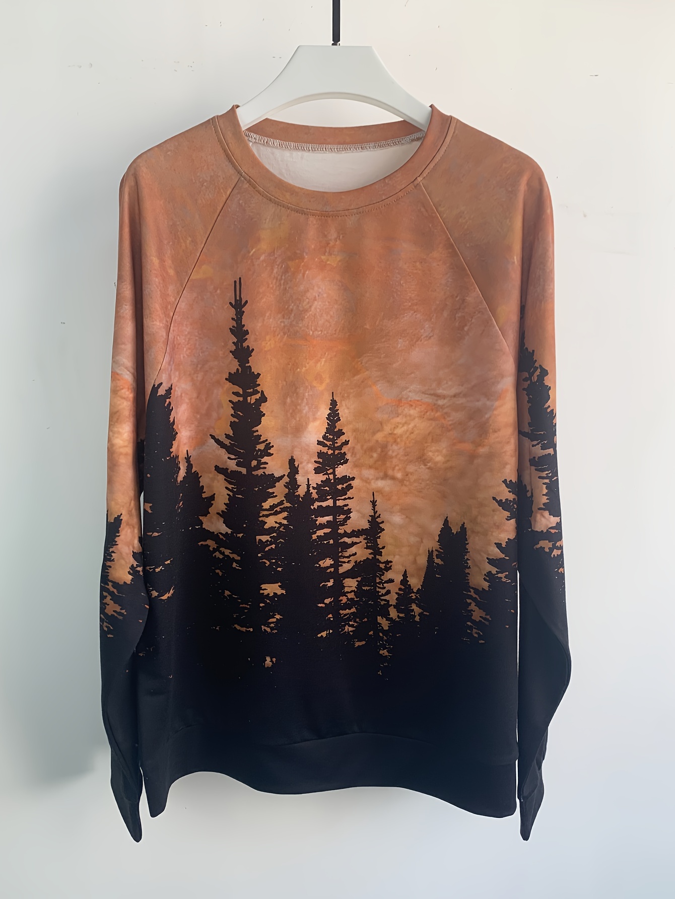 Forest Print Pullover Sweatshirt Casual Raglan Sleeve Crew Temu