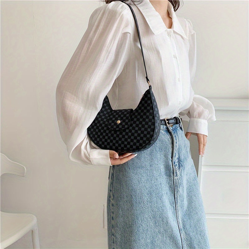 Vintage Crescent Bag For Women, Polka Dot Print Shoulder Bag