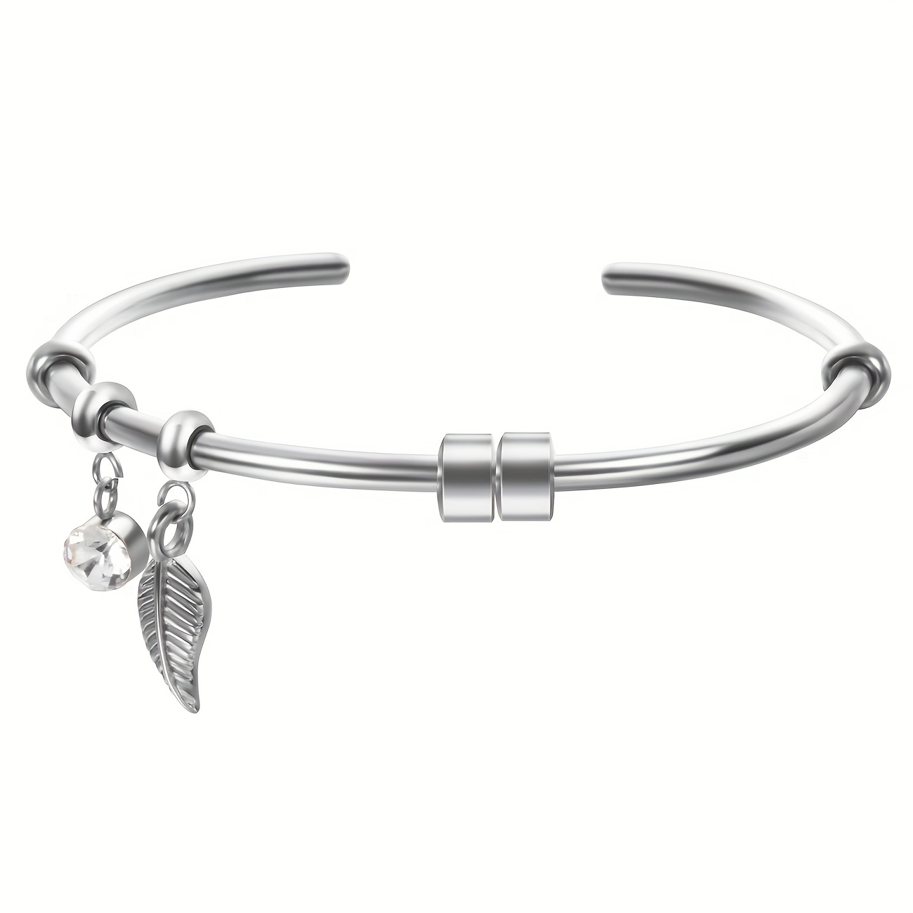 Leaf Shaped Stainless Steel Cuff Bangle with Names