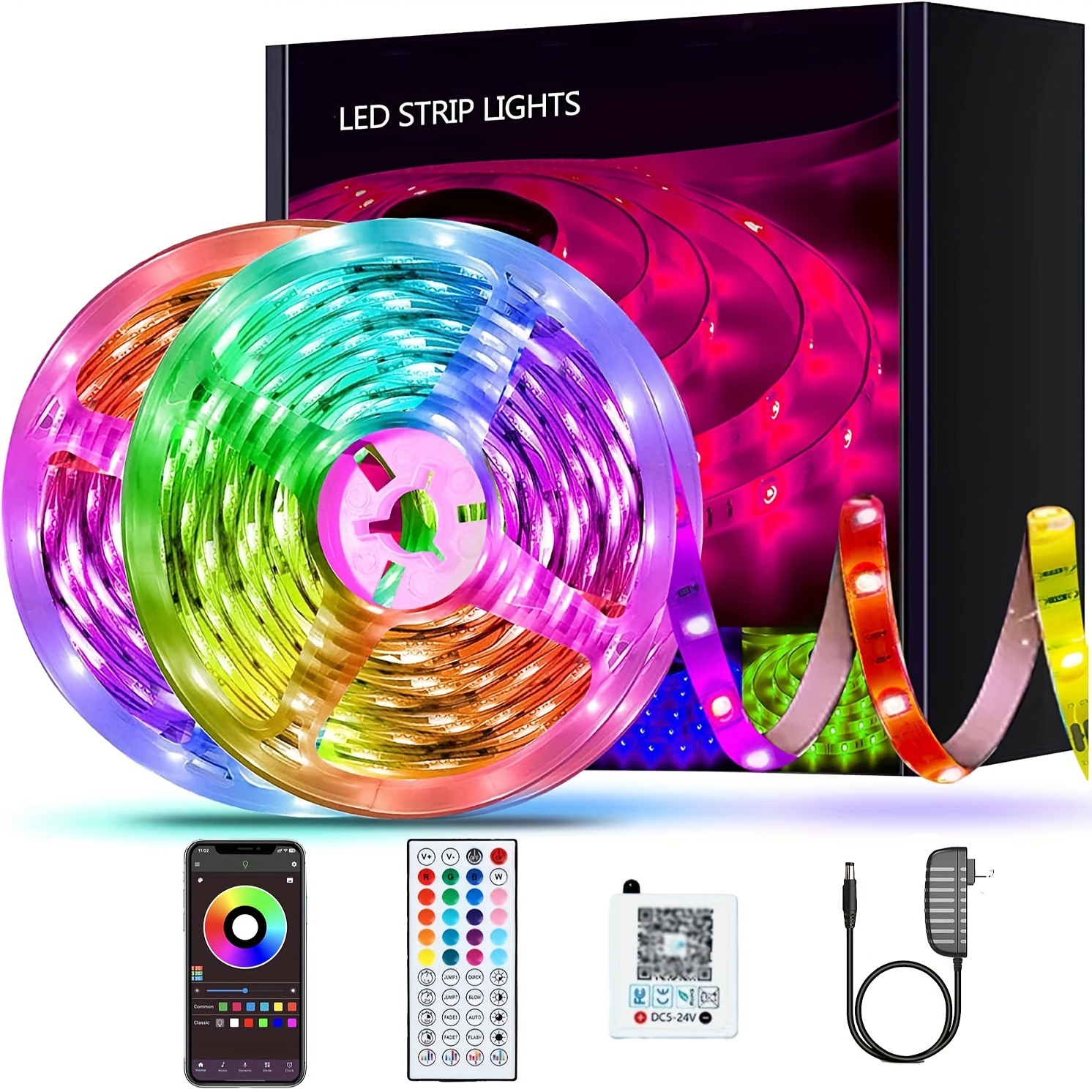 phopollo Luces LED de 20 pies para dormitorio que cambian de color, luces  LED para decoración RGB DIY opción de color con fuente de alimentación y