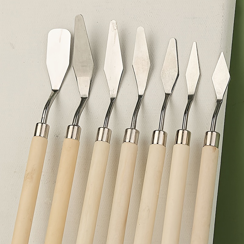 Acheter Couteau à Palette en acier inoxydable, spatule, grattoir de mélange  de peinture pour peinture à l'huile acrylique, fournitures d'art, outil de  dessin 7 pièces/ensemble