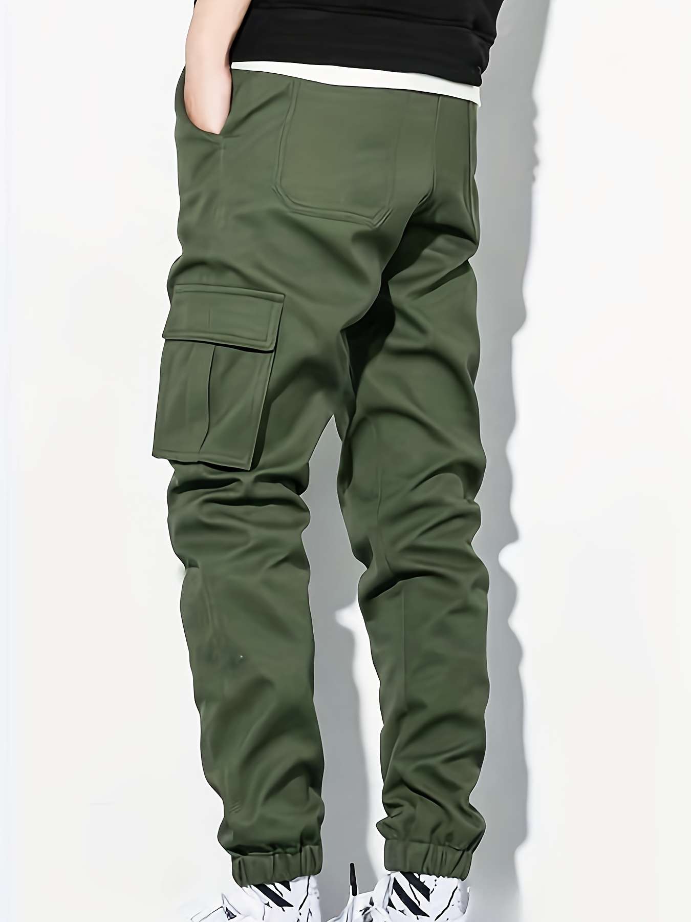 Pantalones casuales tejidos con cordón y bolsillos laterales informales con  solapa, pantalones cargo para hombre para primavera y otoño al aire libre