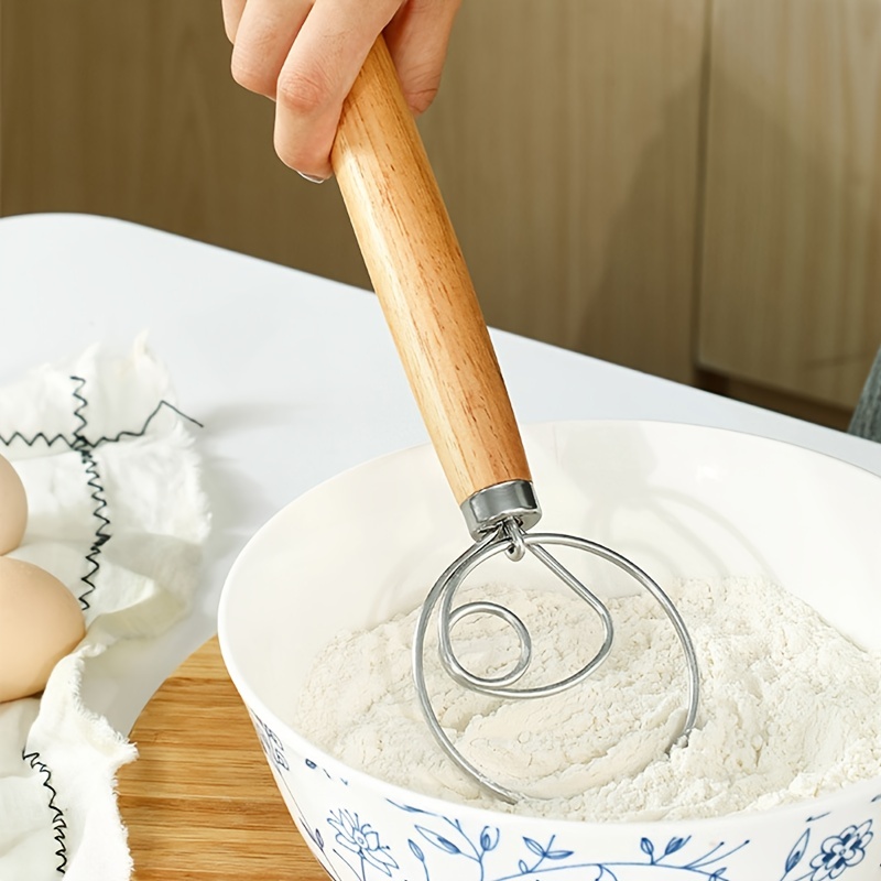 Stainless Steel Dough Whisk/Dutch Style Bread Dough Hand Mixer Wooden  Handle/Kitchen Baking Tools Bread Making Tools and Supplies/