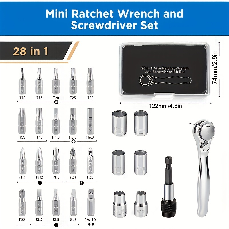 1pc 28 In 1 Mini Ratchet Wrench Set Cacciavite A Cricchetto - Temu
