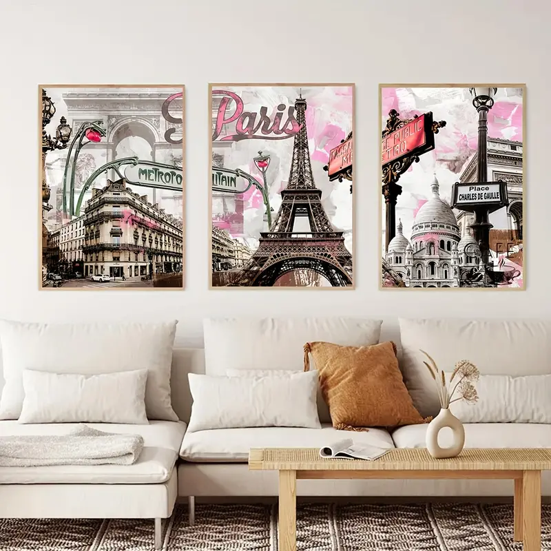 Canvas Poster, Modern Art, Lightpink Paris Eiffel Tower Decoration