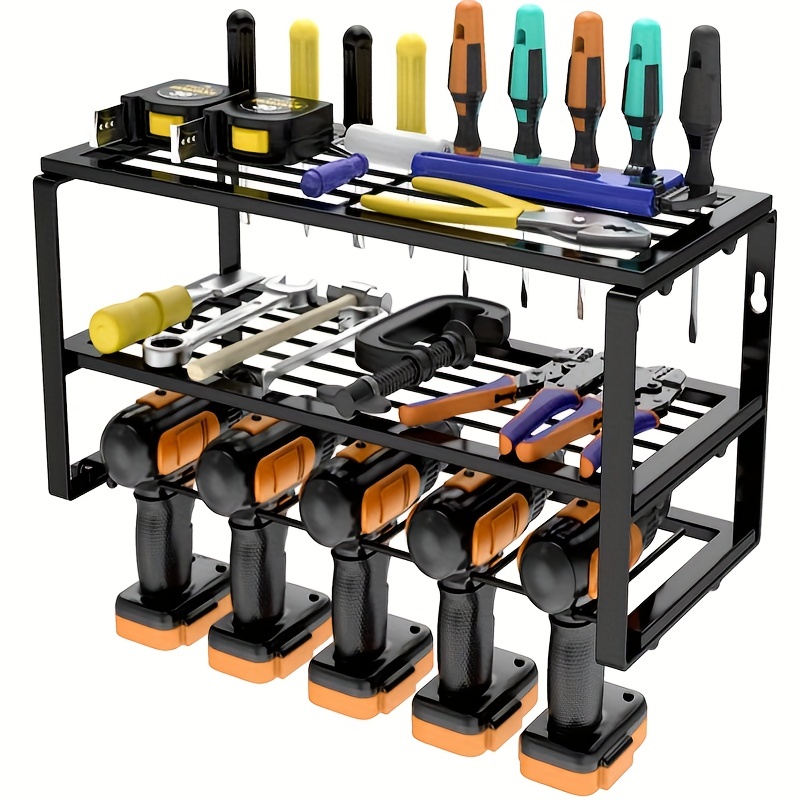 Organizador de herramientas eléctricas para montaje en pared, organizador  de herramientas de garaje y almacenamiento con soporte de taladro