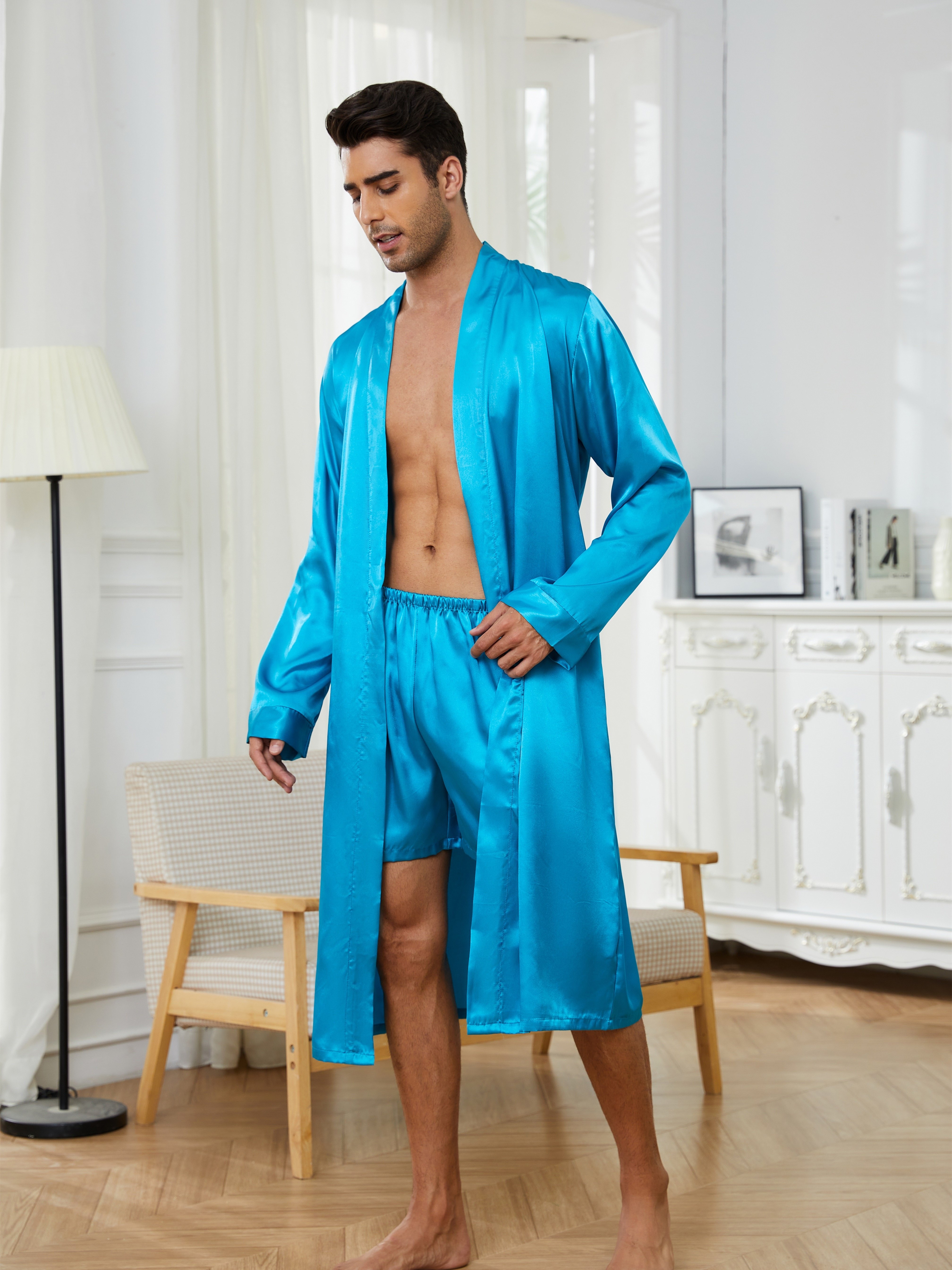 Men's Best Seller Ice Silk Satin Letter Graphic Sleep Robe - Temu Canada