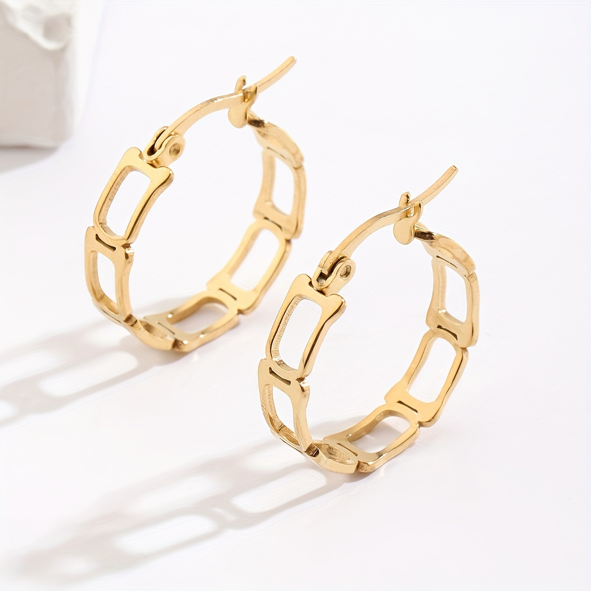 

1 Pair Stainless Steel ​​earrings, Geometric Decor Fashionable And Cool Simple Hoop Earrings, Unisex Ear Decorations