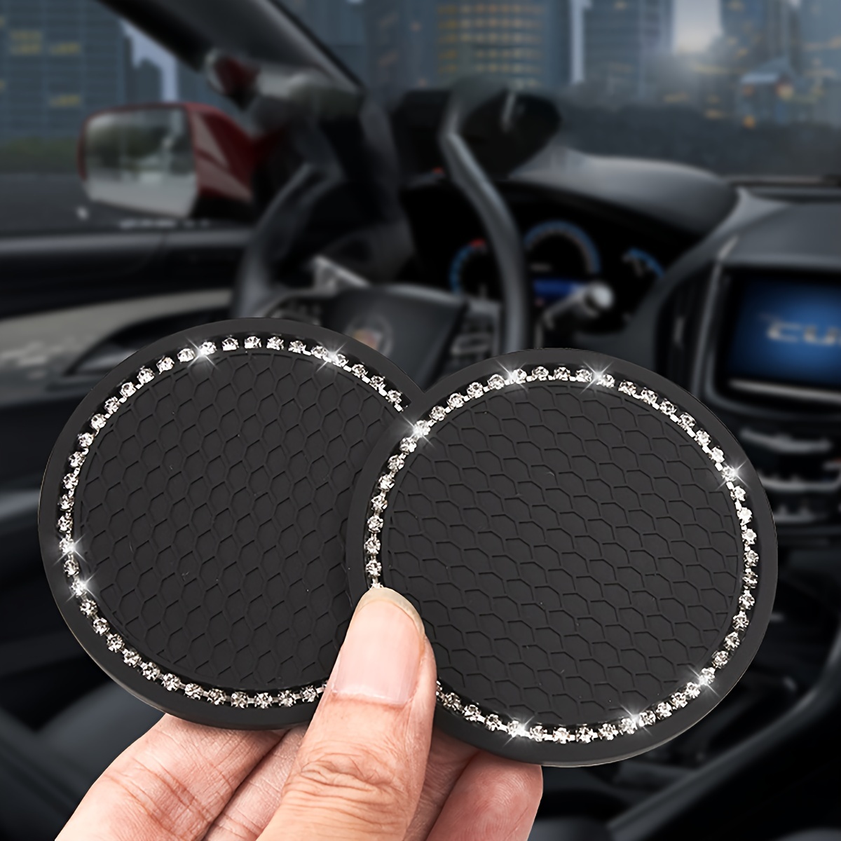 2pcs Black Interior Bling Cup Holder Insert Coaster For Women Car  Accessories