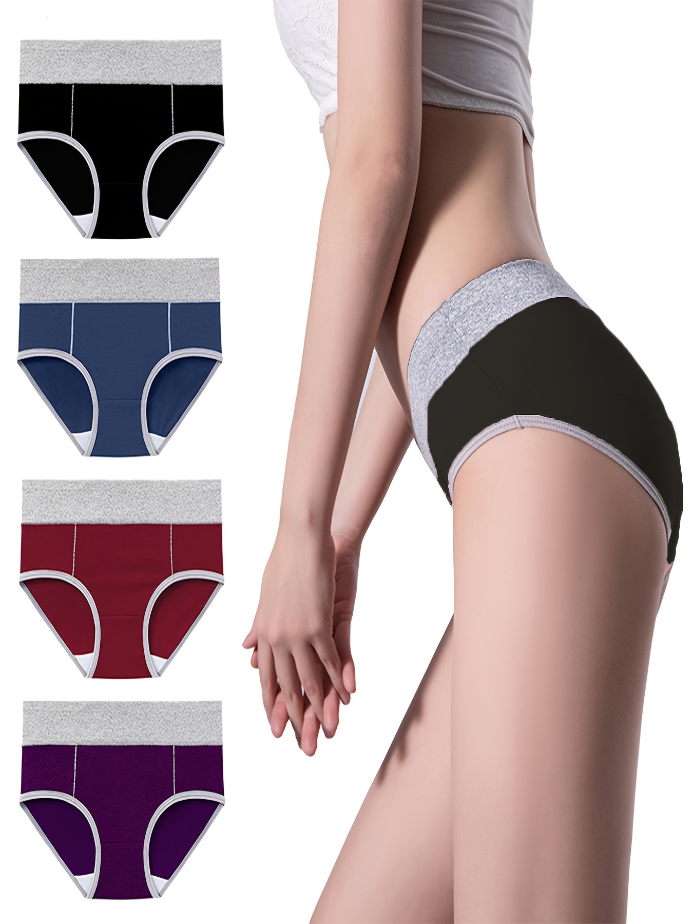 Simple Solid Briefs Comfy Breathable Elastic Cotton Panties - Temu