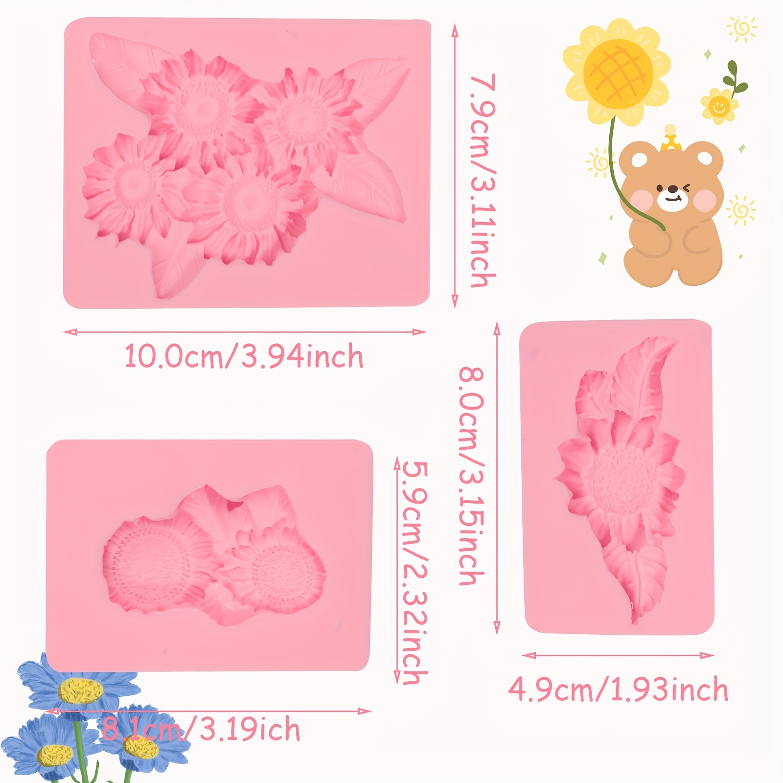 3 Pcs Leaves Fondant Molds Silicone Leaves Modeling Moulds for Cake Decoration Icing Sugar DIY Molds