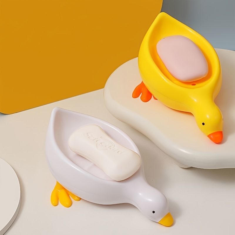 1pc White Plastic Duck Shaped Soap Dish, Suitable For Kitchen