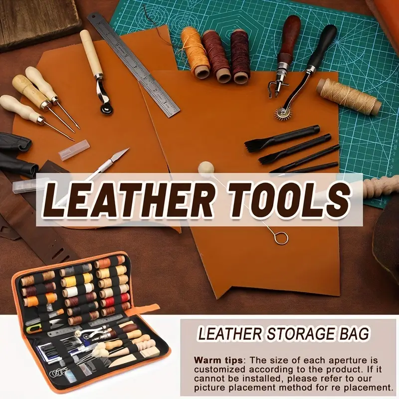 50pcs Leather Working Tools, Leather Tool Kit, Practical Leather Craft Kit  With Waxed Thread Groover Awl Stitching Punch Hole For Leathercraft Beginne